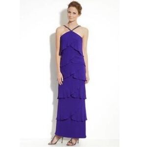 NWT Daymor Couture Beaded Halter Neck Silk Layered Maxi Dress Size 18